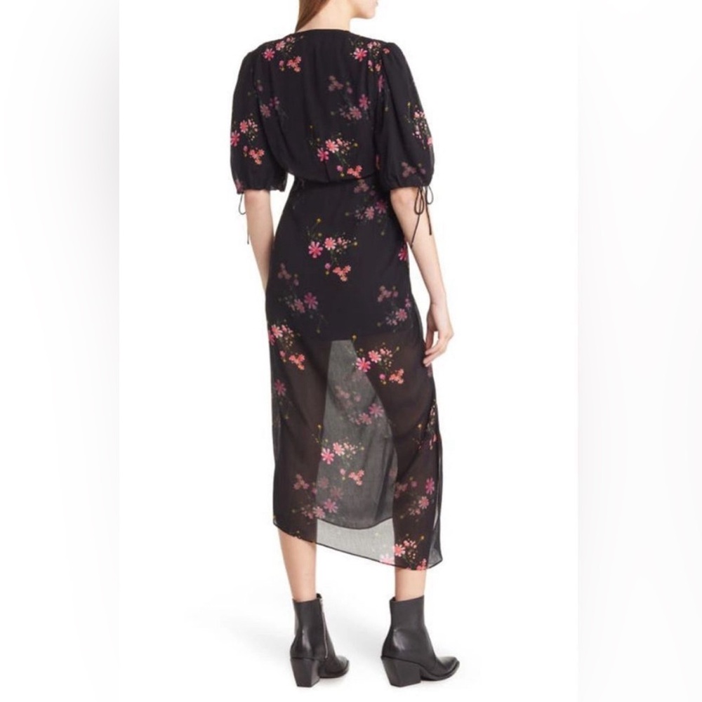 NWT All Saints Safiya Solanio Floral Print V-Neck Ruched Midi Dress US Size 2 - Picture 3 of 12